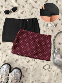 Attitoon 2pcs/Set Sexy Cute Mini Skirt, Casual Retro Punk Y2K Versatile Polka Dot Print, Suitable For Music Festival, Gothic, Women Autumn Back-To-School Daily - Multicolor - View 1