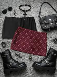 Attitoon 2pcs/Set Sexy Cute Mini Skirt, Casual Retro Punk Y2K Versatile Polka Dot Print, Suitable For Music Festival, Gothic, Women Autumn Back-To-School Daily - Multicolor - View 2