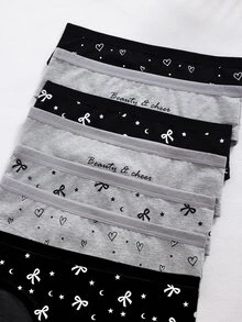 7件組女童愛心印花線條星星英文字母卡通可愛時尚三角內褲 秋季 - 彩色 - 查看 4