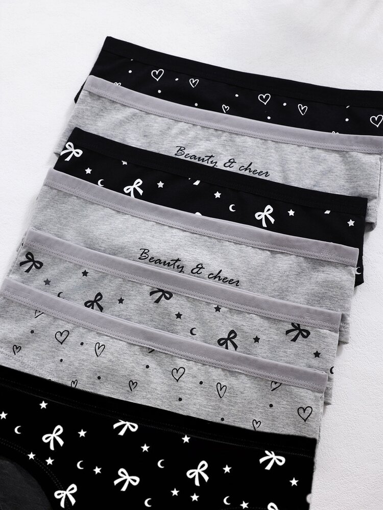 7pcs Girls Heart Print Line Star English Letter Cartoon Cute Fashion Triangle Panties - Multicolor - View 4