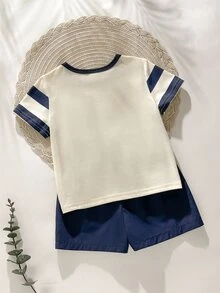Cozy Pixies 2件套男婴卡通熊条纹圆领短袖上衣和松紧腰短裤套装 - 彩色 - 查看 3