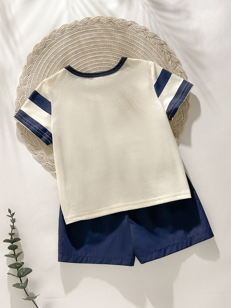 Cozy Pixies 2件套男婴卡通熊条纹圆领短袖上衣和松紧腰短裤套装 - 彩色 - 查看 3