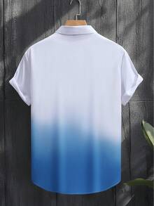 Genlund Men's Gradient Color Casual Short Sleeve Shirt For Daily Wear - Blue and White - View 2