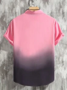 Genlund Men's Gradient Color Casual Short Sleeve Shirt For Daily Wear - Pink - View 2