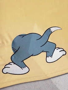TOM & JERRY X SHEIN 小男孩卡通印花圓領T恤短褲套裝 - 黃色 - 查看 5