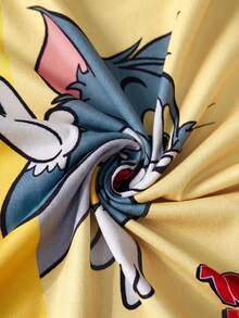 TOM & JERRY X SHEIN 小男孩卡通印花圓領T恤短褲套裝 - 黃色 - 查看 6