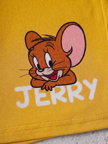 TOM & JERRY X SHEIN 小男孩卡通印花圓領T恤短褲套裝 - 黃色 - 查看 8