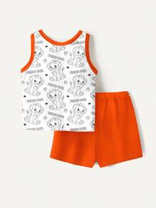 SHEIN Unisex Baby/Toddler Lion King Graphic Soft Comfortable Casual Vest & Shorts Set, Suitable For Spring/Summer - Multicolor - View 3