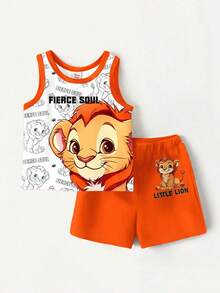 SHEIN Unisex Baby/Toddler Lion King Graphic Soft Comfortable Casual Vest & Shorts Set, Suitable For Spring/Summer - Multicolor - View 6