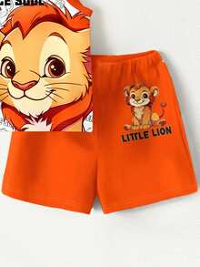 SHEIN Unisex Baby/Toddler Lion King Graphic Soft Comfortable Casual Vest & Shorts Set, Suitable For Spring/Summer - Multicolor - View 5