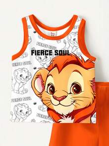 SHEIN Unisex Baby/Toddler Lion King Graphic Soft Comfortable Casual Vest & Shorts Set, Suitable For Spring/Summer - Multicolor - View 4