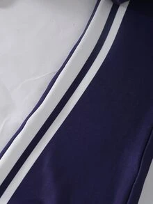 女童可愛清新簡約蝴蝶結撞色條紋圖案基本款圓領衛衣與喇叭褲套裝，舒適日常穿搭 - 藏蓝色 - 查看 6