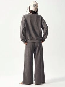 Bohemela Casual Solid Color Knit Loose Sweatshirt & Pants 2 Pieces Set For Women - Brown - View 7