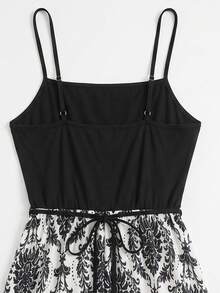 INAWLY Plus Size Women's Elegant Floral Print Cami Dress For Vacation - Black - View 4