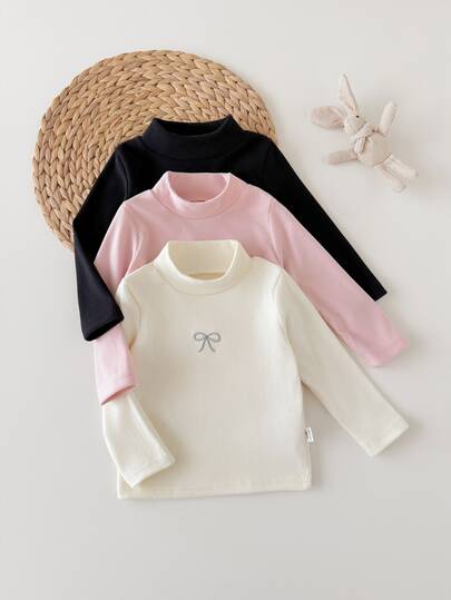 SHEIN 3 Parça/Set Bebek Kız Yumuşak Örme Uzun Kollu Üst, Beyaz ve Pembe Temel Stil Sonbahar Kombini, 0-3 Yaş İçin Uygun, Dolunay, 100 Gün ve 1. Yaş Günü Partisi İçin Mükemmel