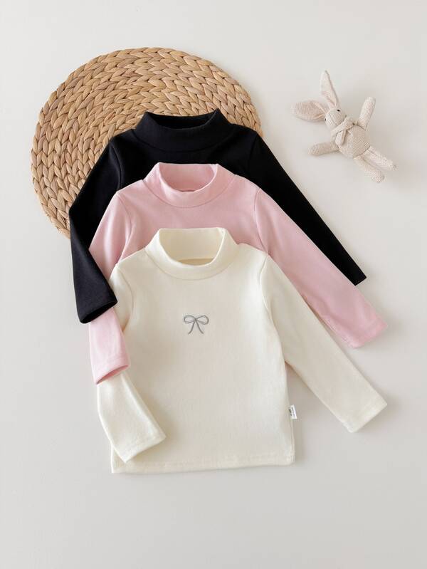 SHEIN 3 Parça/Set Bebek Kız Yumuşak Örme Uzun Kollu Üst, Beyaz ve Pembe Temel Stil Sonbahar Kombini, 0-3 Yaş İçin Uygun, Dolunay, 100 Gün ve 1. Yaş Günü Partisi İçin Mükemmel