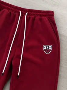 PAVTROS Men's Drawstring Waist Letter Print Colorblock Casual Versatile Sweatpants For Daily Wear - Burgundy - View 5