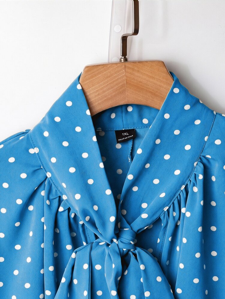 GlowEve Women's Woven Casual 1960s Vintage Elegant Autumn Blue Polka Dot Shirt Teachers' Day Tea Party Office - Blue - View 3