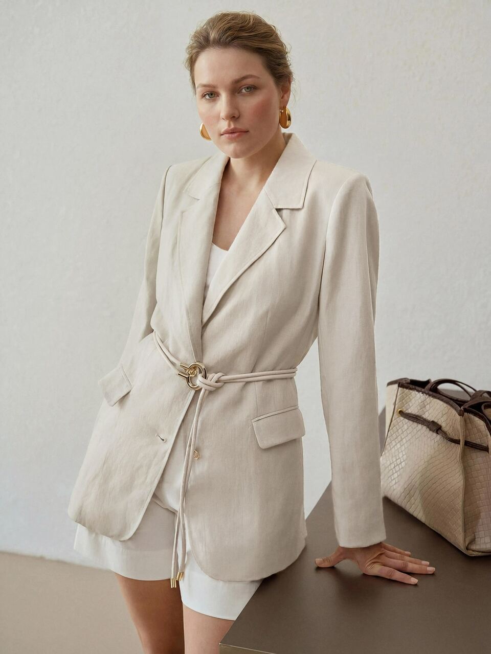 MOTF PLUS SIZE LINEN LAPEL COLLAR BLAZER