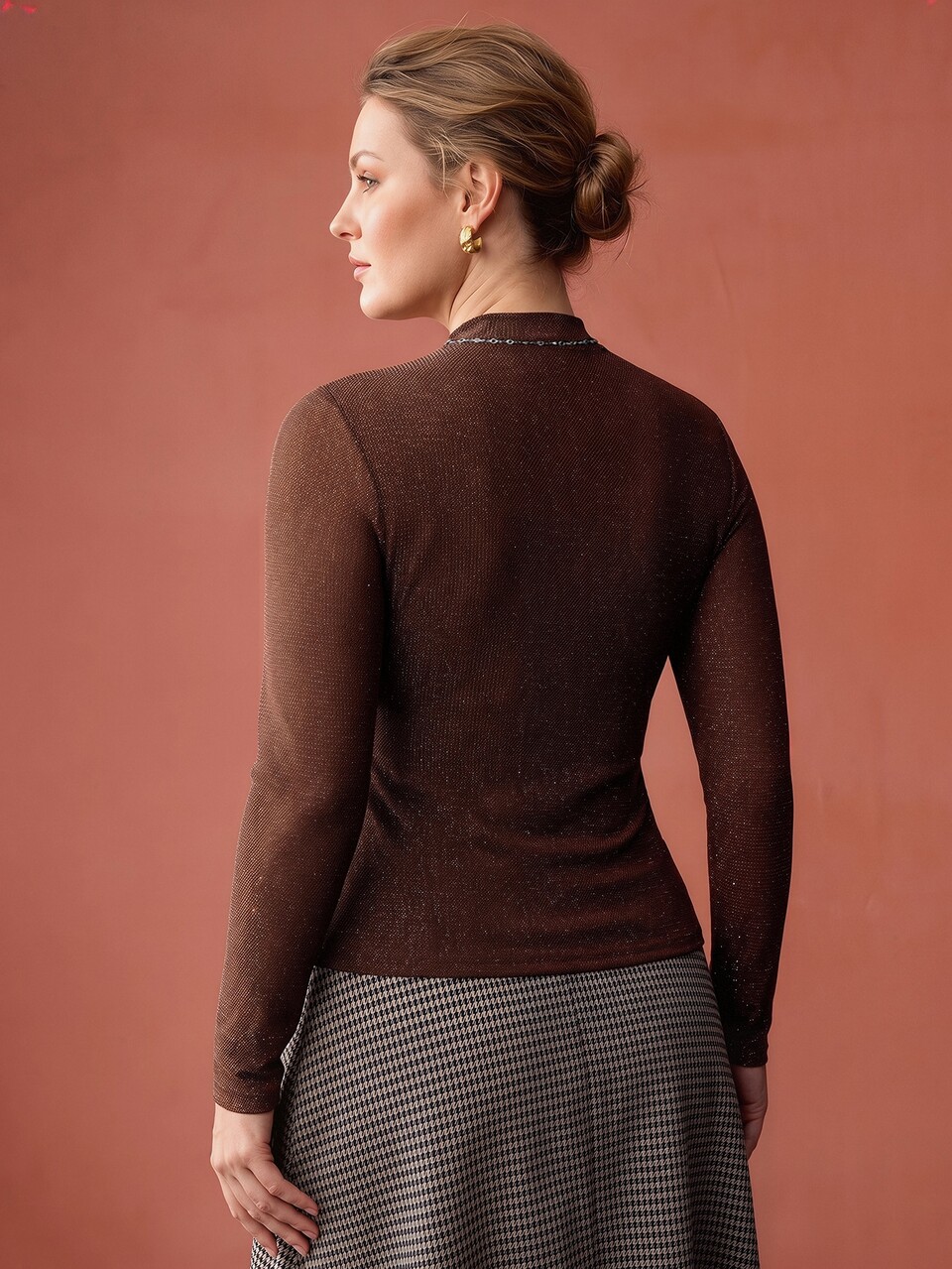MOTF PLUS SIZE WOMEN'S AUTUMN/WINTER KNIT CROSS WRAP MOCK NECK LONG SLEEVE TOP