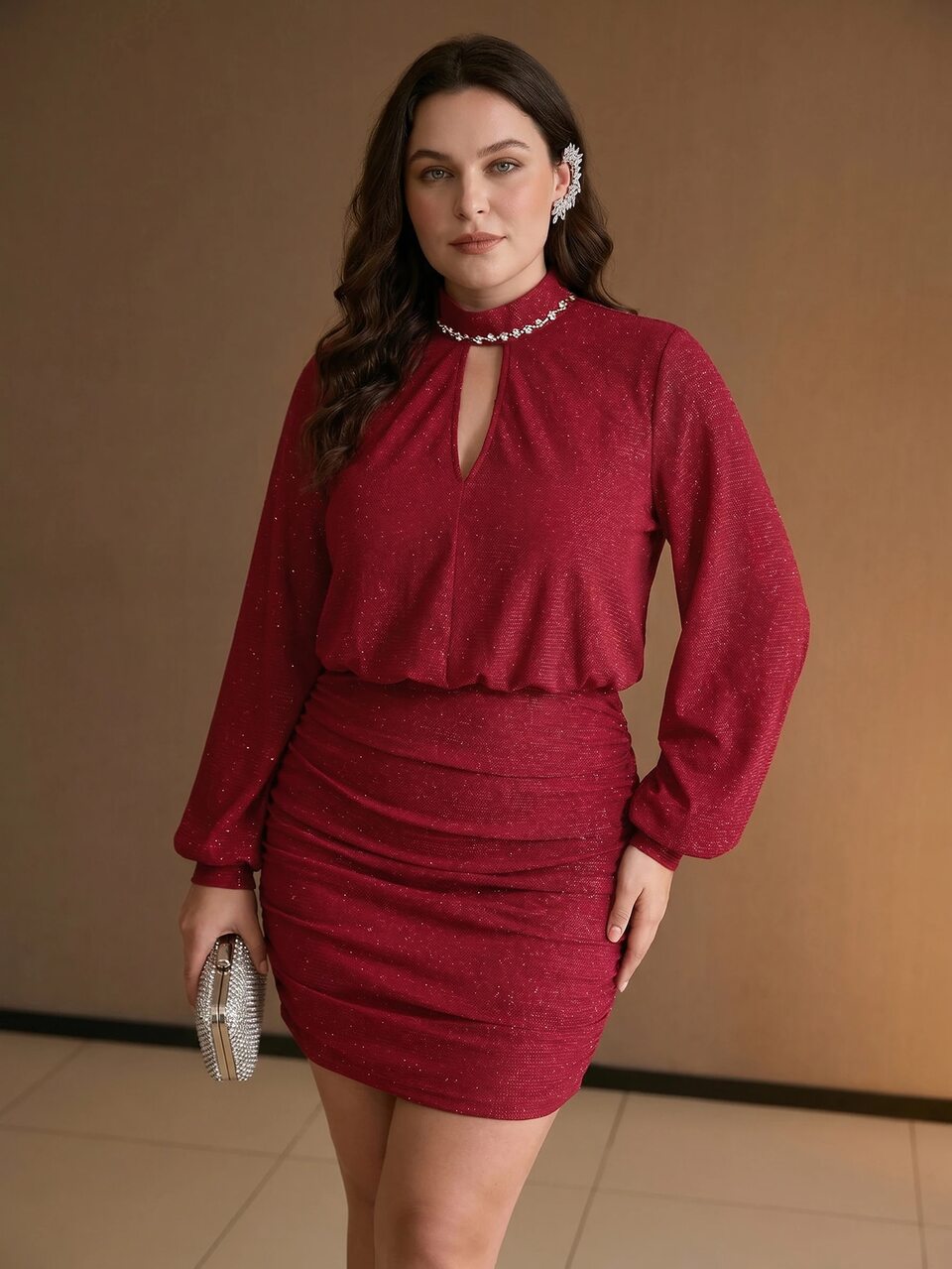MOTF PLUS SIZE WOMEN KNITTED SHORT DRESS DINNER BIRTHDAY BURGUNDY WINTER ELEGANT SEXY