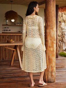 Lullawish Bohemian Romantic Lace Women's Nightgown - Beige - View 2