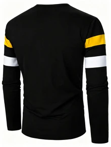 Manfinity Homme Men's Striped Long Sleeve Button Design Casual T-Shirt - Multicolor - View 2
