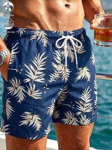Manfinity Swimmode Men's Floral Print Casual Fashion Beach Shorts - Blue - View 5