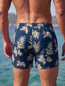 Manfinity Swimmode Men's Floral Print Casual Fashion Beach Shorts - Blue - View 2