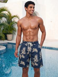 Manfinity Swimmode Men's Floral Print Casual Fashion Beach Shorts - Blue - View 4