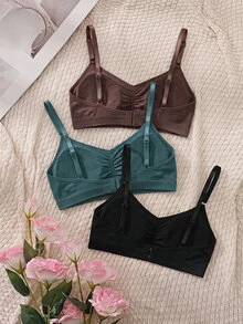 SHEIN MOD 3入組純色褶飾無鋼圈文胸 - 彩色 - 查看 2