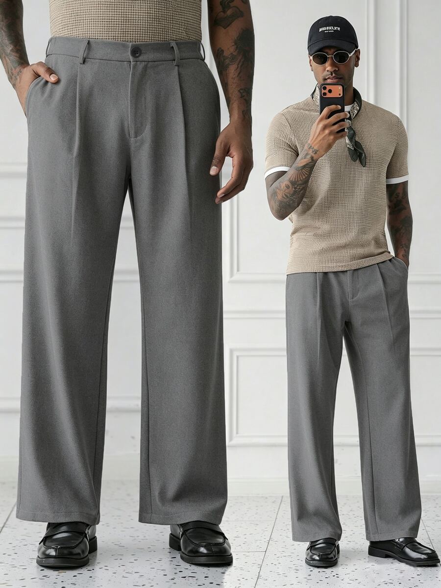 HUEFORM Men's Solid Color Casual Versatile Daily Travel Long Pants With Pockets - smoke gray - View 1