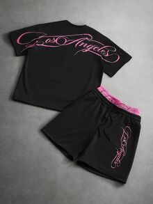PAVTROS Men's Letter Print T-Shirt And Shorts Set - Multicolor - View 2