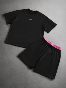 PAVTROS Men's Letter Print T-Shirt And Shorts Set - Multicolor - View 3