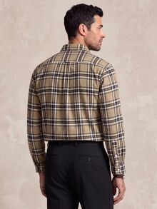 Lornavo Men's Cotton Knight Pattern Plaid Long Sleeve Single-Breasted Casual Safari Shirt Office Work Khaki Autumn - Khaki - View 6