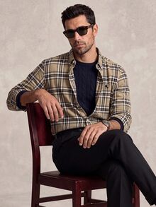 Lornavo Men's Cotton Knight Pattern Plaid Long Sleeve Single-Breasted Casual Safari Shirt Office Work Khaki Autumn - Khaki - View 5