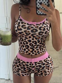 SHEIN SXY Summer Casual Leopard Print Camisole & Shorts Set - Multicolor - View 4