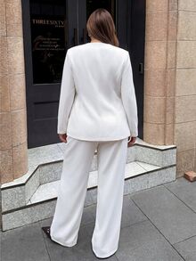 Modelyn 春秋女款蕾絲拼接對比拼接時尚V領優雅時尚套裝 - 彩色 - 查看 3