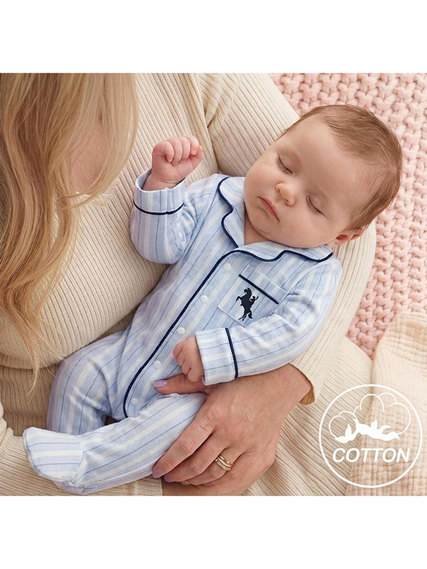 SHEIN Newborn Baby Striped Knight Pattern Print Button Romper Long Pants Loungewear