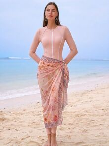 Swim Shayni Shayni 夏季沙滩女士连体泳衣套装，阿拉伯风格女式沙滩装，泳衣罩衫，长裙 - 粉色 - 查看 5