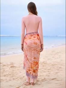 Swim Shayni Shayni 夏季沙滩女士连体泳衣套装，阿拉伯风格女式沙滩装，泳衣罩衫，长裙 - 粉色 - 查看 2