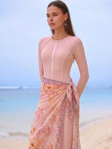 Swim Shayni Shayni 夏季沙滩女士连体泳衣套装，阿拉伯风格女式沙滩装，泳衣罩衫，长裙 - 粉色 - 查看 4