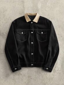 HIMLAND Men's Colorblock Single-Breasted Casual Versatile Daily Commute Long Sleeve Jacket - Black - View 2