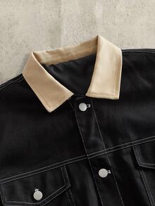 HIMLAND Men's Colorblock Single-Breasted Casual Versatile Daily Commute Long Sleeve Jacket - Black - View 3