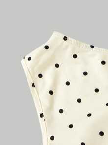 Skyraze Women's Polka Dot Pattern Asymmetrical Shoulder Ruched Top And Pants Fashion Set - Apricot - View 4