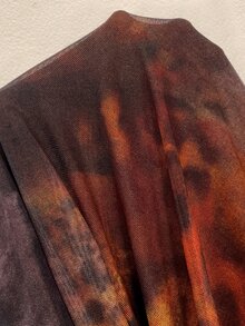 Auralis 秋季感恩節深橘色藝術印花薄紗洋裝，垂領喇叭長袖、收腰飄逸裙擺，優雅1920年代復古休閒棕色 - 棕色 - 查看 9
