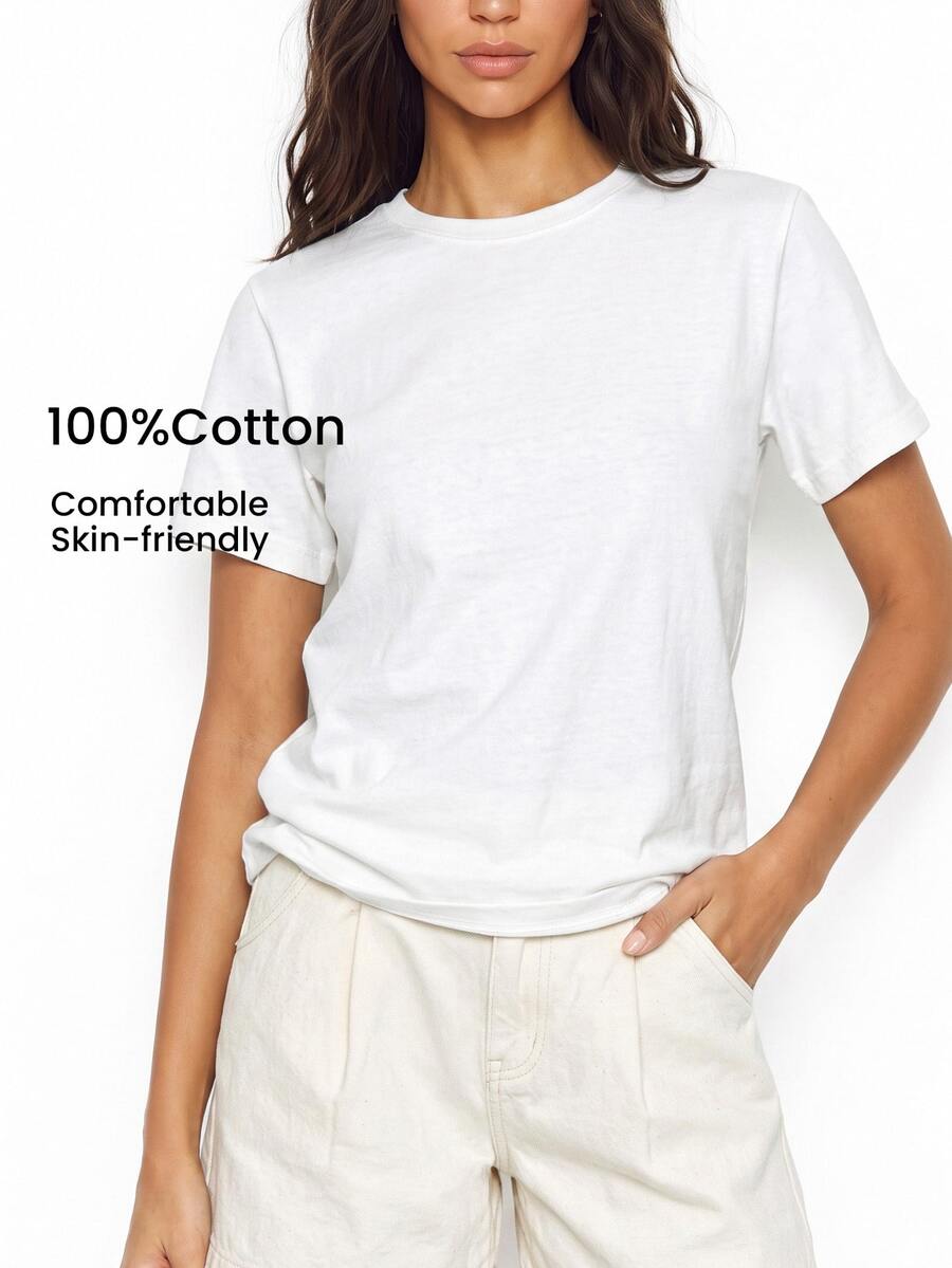 YARNWELL Women's Summer Casual Versatile Solid Color T-Shirt
