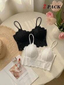 SHEIN MOD 2 Packs Floral Lace Bra Set Lingerie - Black and White - View 2