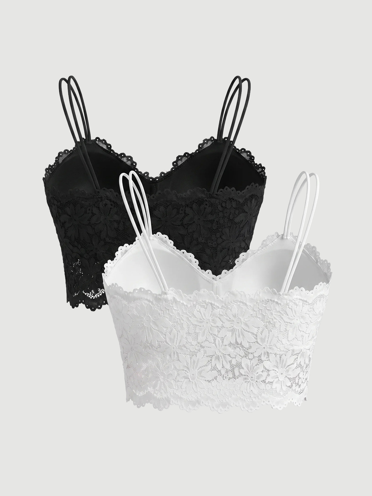 SHEIN MOD 2 Packs Floral Lace Bra Set Lingerie - Black and White - View 3