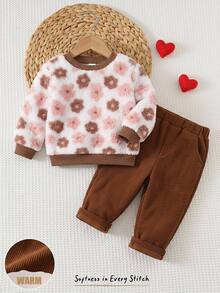 Cozy Pixies Baby Girl Heart Print Fuzzy Sweatshirt Baby Girl Baby Pullover - Multicolor - View 1